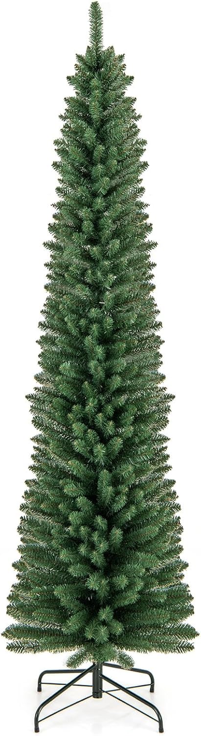 Goplus 5ft / 6ft / 7ft / 8ft Artificial Skinny Xmas Tree with Quick Shape Technology
