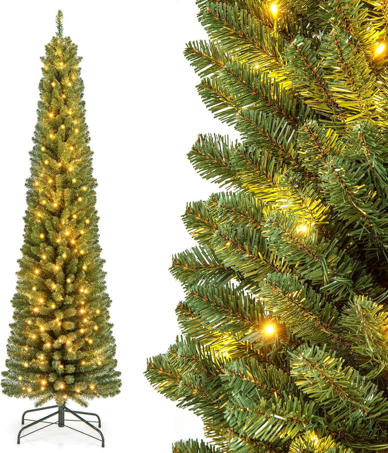 Load image into Gallery viewer, Goplus Pre-Lit Slim Pencil Christmas Tree Slender Holiday Tree for Home Office Decoration

