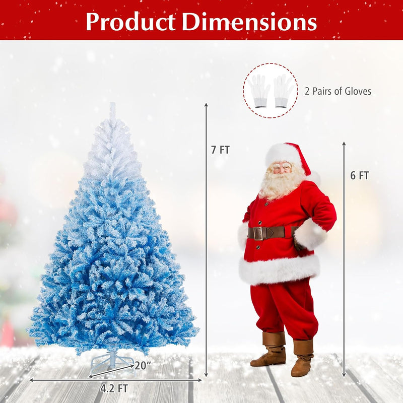 Load image into Gallery viewer, Goplus Snow Flocked Christmas Tree with Lush Branch Tips &amp; Foldable Metal Stan ( Blue Gradient &amp; White )
