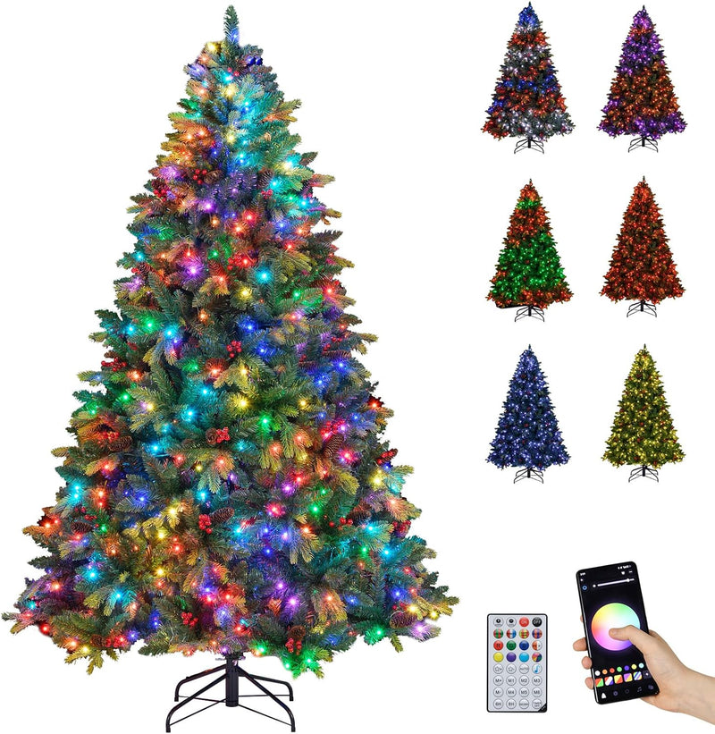 Load image into Gallery viewer, Goplus Smart Pre-Lit Artificial Christmas Tree with Remote Control APP-Controlled Multicolored RGB Lights
