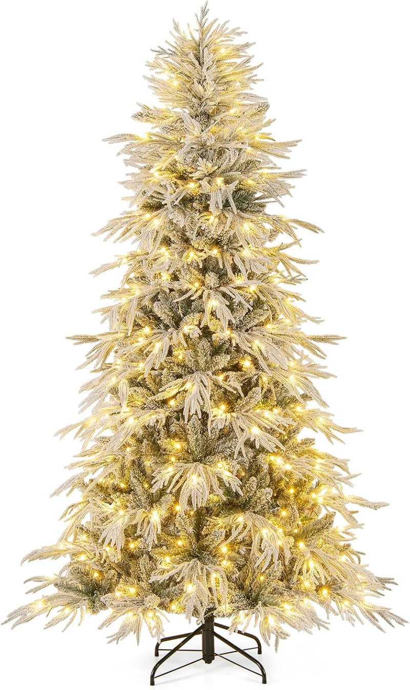 Load image into Gallery viewer, Goplus 6FT / 7FT / 8FT Pre-Lit Snow Flocked Christmas Tree with PE &amp; PVC Mixed Branch Tips
