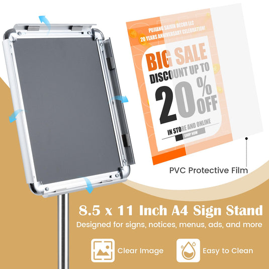 Goplus 8.5 x 11 Inch Sign Holder Stand with Snap-Open Frame & 360° Rotation