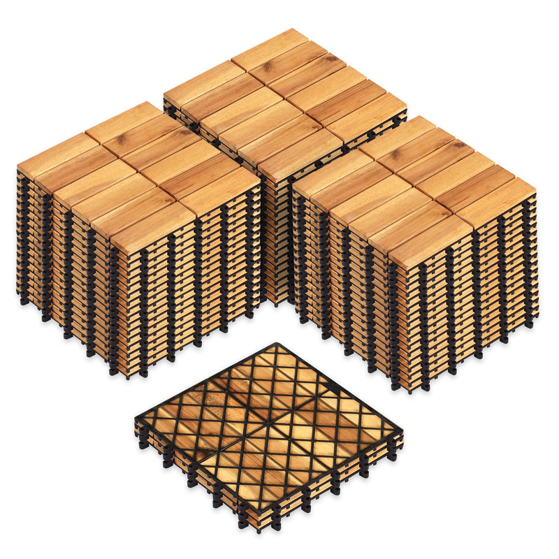 Load image into Gallery viewer, Goplus 27/54-Pack Acacia Wood Interlocking Deck Tiles (Grid) | All-Weather Flooring Tiles
