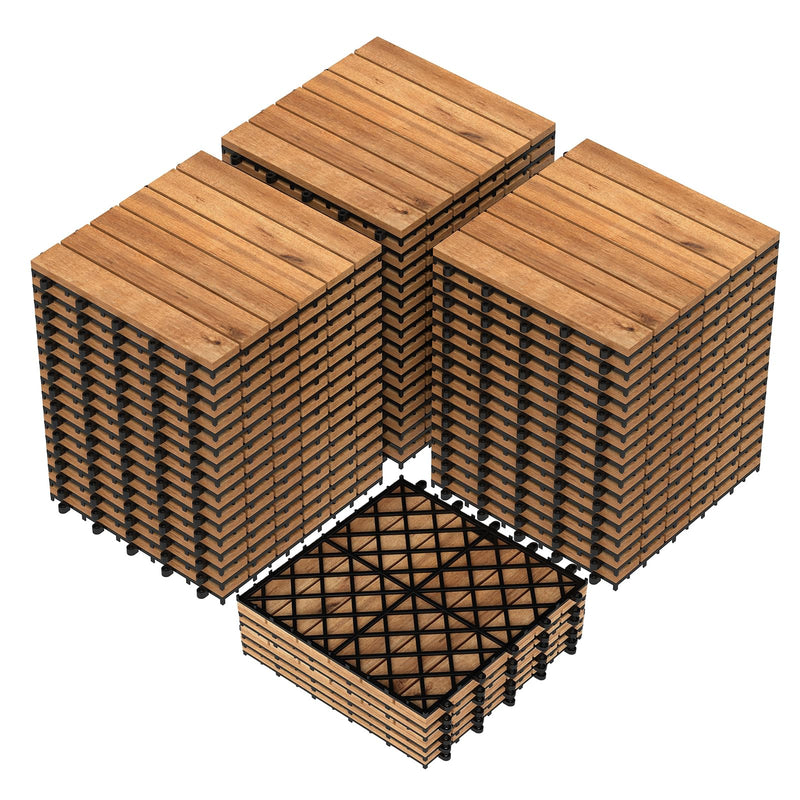 Load image into Gallery viewer, Goplus 27/54-Pack Acacia Wood Interlocking Deck Tiles (Straight) | Tool-Free Assembly
