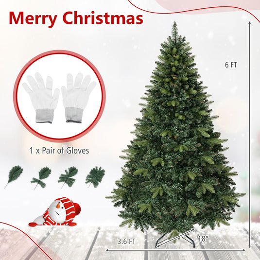 Goplus 5ft/6ft/7ft/8ft Artificial Christmas Tree | Hinged Unlit Full Xmas Tree with Realistic Tree Trunk & Folding Metal Stand