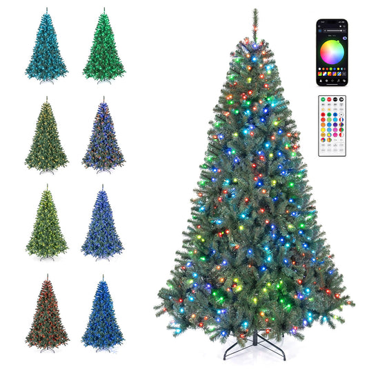 Goplus 6/7.5 ft Smart Pre-Lit Christmas Tree with Remote & APP Home Office Decoration