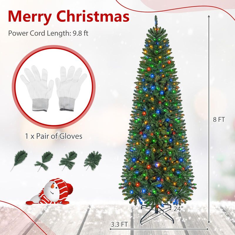 Load image into Gallery viewer, Goplus 5ft/6ft/7ft/8ft Pre-Lit Pencil Christmas Tree with Warm White and Colorful Lights

