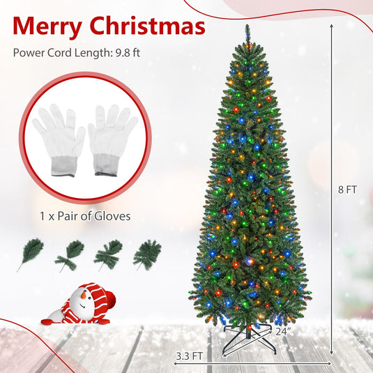 Goplus 5ft/6ft/7ft/8ft Pre-Lit Pencil Christmas Tree with Warm White and Colorful Lights