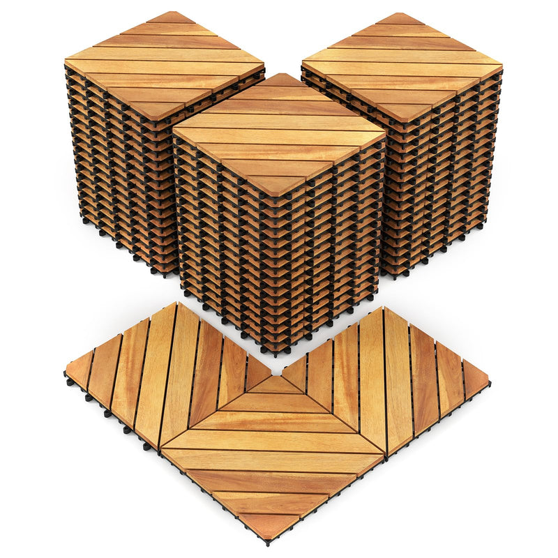 Load image into Gallery viewer, Goplus 24/48-Pack Acacia Wood Interlocking Deck Tiles (Diagonal) | Outdoor Waterproof
