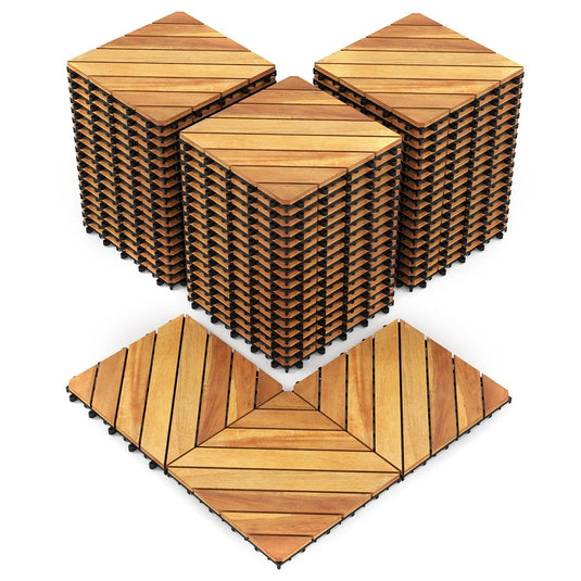 Goplus 24/48-Pack Acacia Wood Interlocking Deck Tiles (Diagonal) | Outdoor Waterproof