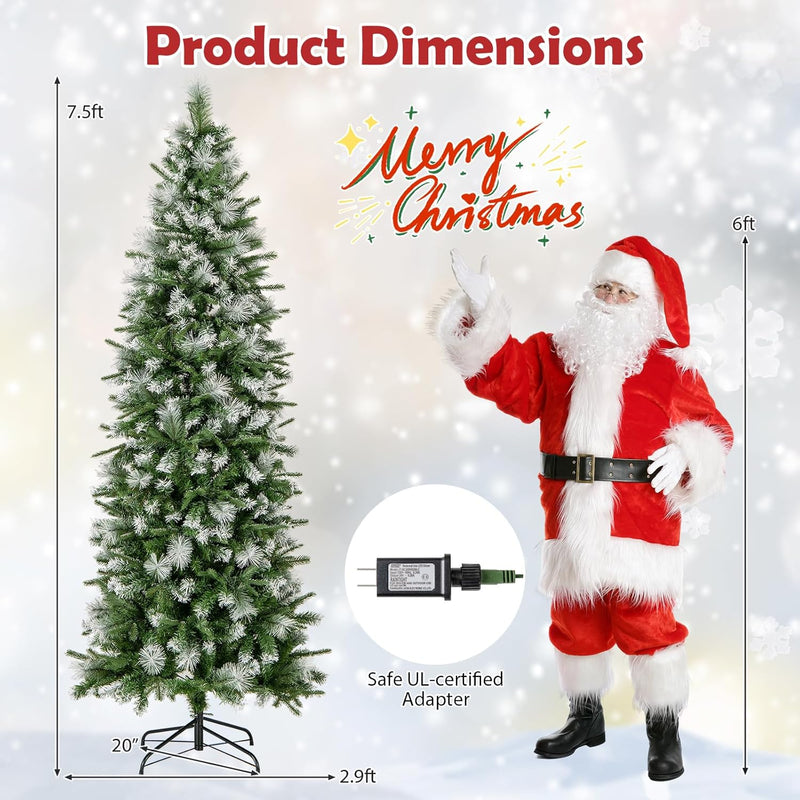 Load image into Gallery viewer, Goplus 6ft / 7.5ft / 9ft Pre-Lit Pencil Christmas Tree with Flocked Frosted Tips &amp; LED Lights
