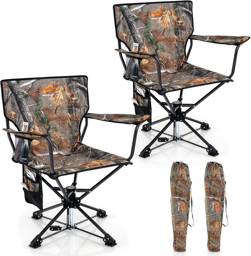 Load image into Gallery viewer, Goplus Swivel Camping Chair, Potable Hunting Chair for Adults w/Cup Holder &amp; Carrying Bag
