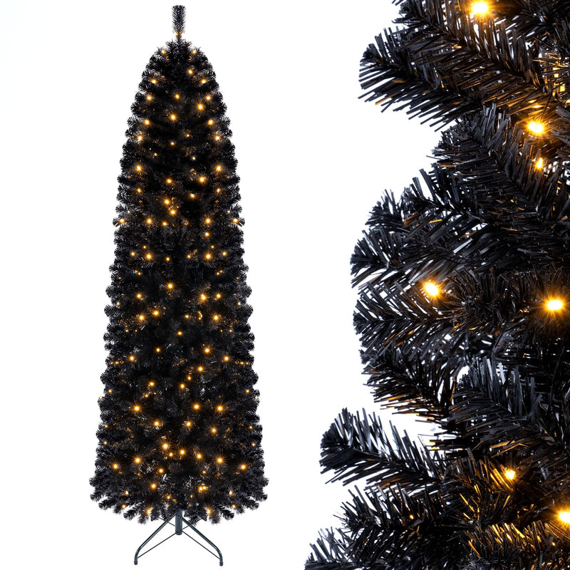 Load image into Gallery viewer, Goplus 7FT/8FT Pencil Christmas Tree with 8 Lighting Modes | Slim Artificial Fir Xmas Tree
