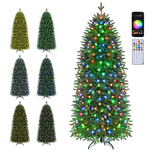 Goplus 6.3 ft Smart Pre-Lit Pencil Christmas Tree | Artificial Hinged Skinny Fir Xmas Tree
