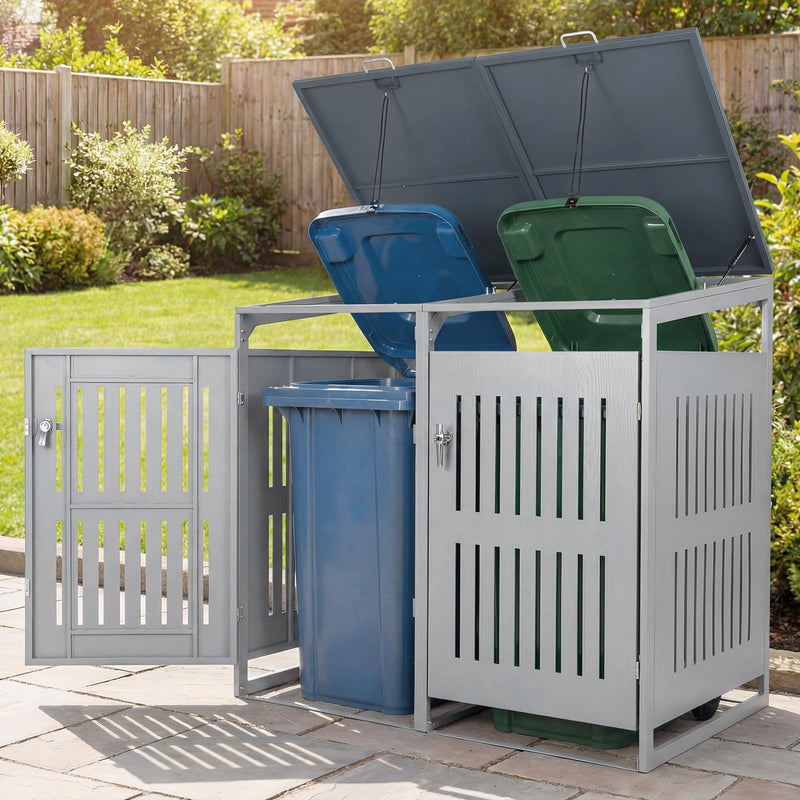 Load image into Gallery viewer, Goplus 44 Cu.Ft Outdoor Trash Can Storage Shed for 2 Bins with Gas Struts
