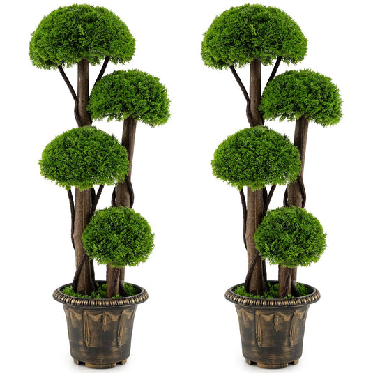 Goplus 3 FT Artificial Cypress Topiary Ball Tree Faux Greenery Plant with Cement-Filled Planter (1/2 Pack)