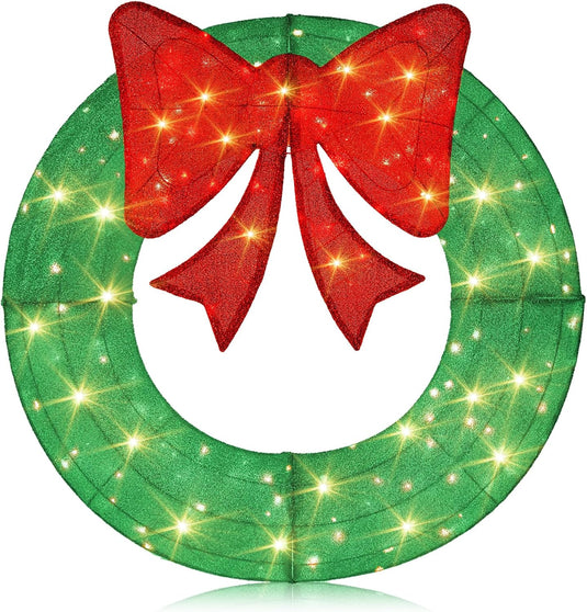 Goplus 48 Inch Pre-Lit Christmas Wreath, Indoor/Outdoor Xmas Decoration with 200 LED Lights