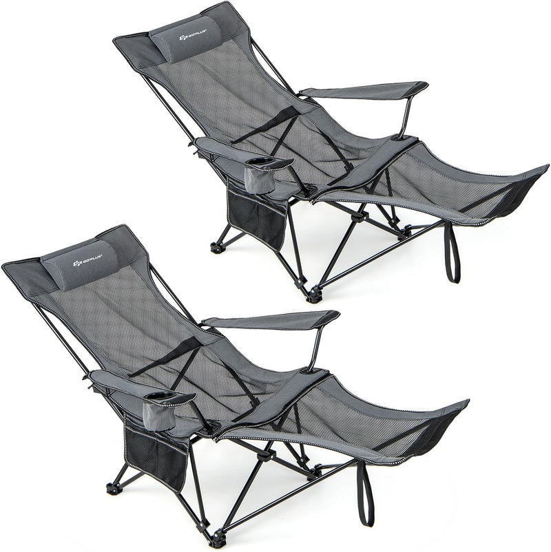 Load image into Gallery viewer, Goplus Reclining Camping Chair with Foot Rest, Folding Lounge Chair for Adults, w/Adjustable Backrest
