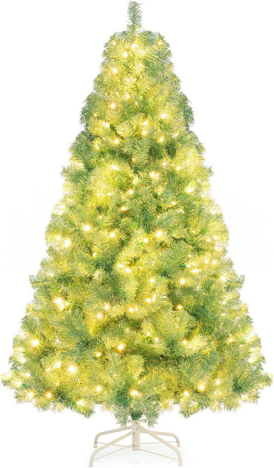 Goplus 6FT / 7.5FT Pre-Lit Tinsel Christmas Tree with Warm White LED L ...