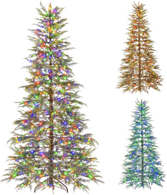 Goplus 6.5FT / 7.5FT Pre-Lit Hinged Sparse Xmas Fir Tree with Multicolored LED Lights
