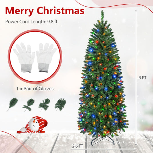 Goplus 5ft/6ft/7ft/8ft Pre-Lit Pencil Christmas Tree with Warm White and Colorful Lights