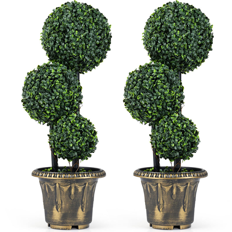 Load image into Gallery viewer, Goplus 2.5 FT Artificial Boxwood Topiary Tree Evergreen Faux Potted Plants (1/2 Pack)
