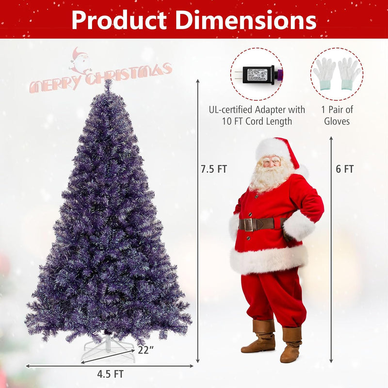 Load image into Gallery viewer, Goplus 6FT / 7.5FT Pre-Lit Tinsel Christmas Tree with Warm White LED Lights
