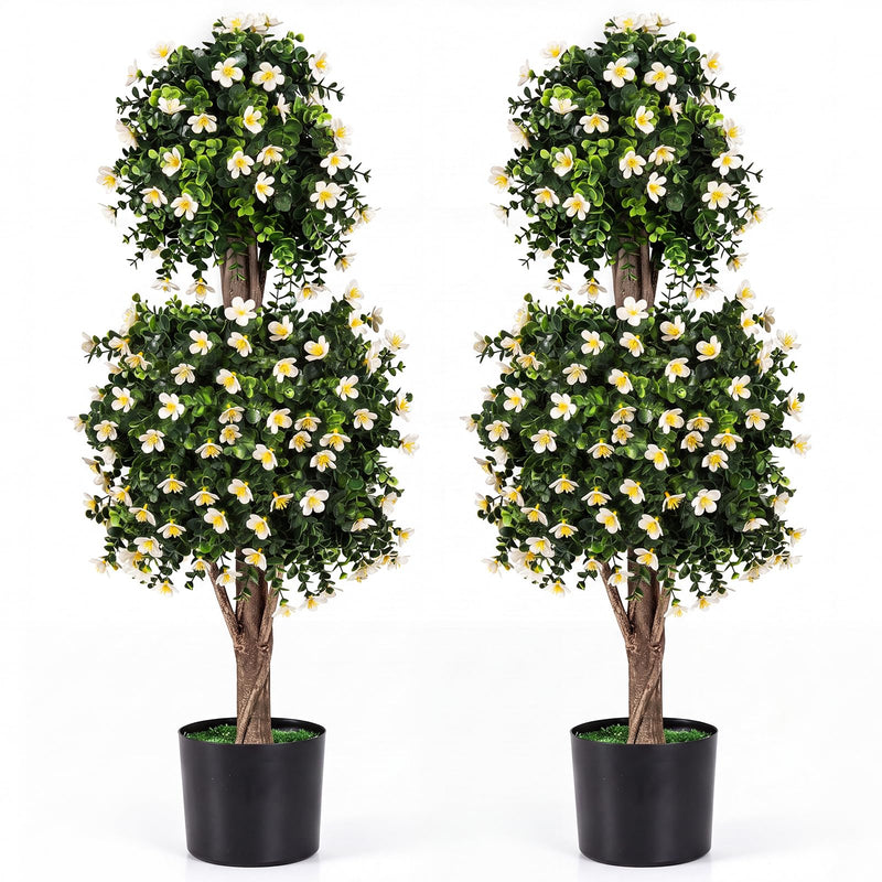 Load image into Gallery viewer, Goplus Set of 2 Artificial Topiary Trees | Realistic Evergreen Plant w/ 2 Topiary Balls and Blossoms
