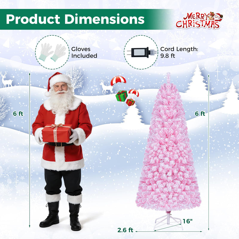 Load image into Gallery viewer, Goplus 5ft/6ft/7ft Pink Pre-Lit Flocked Christmas Trees | Hinged Artificial Xmas Tree

