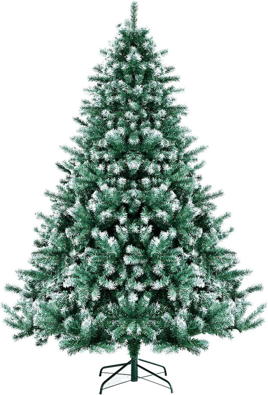Goplus Unlit Artificial Christmas Tree Hinged Xmas Tree with Partially Flocked Design