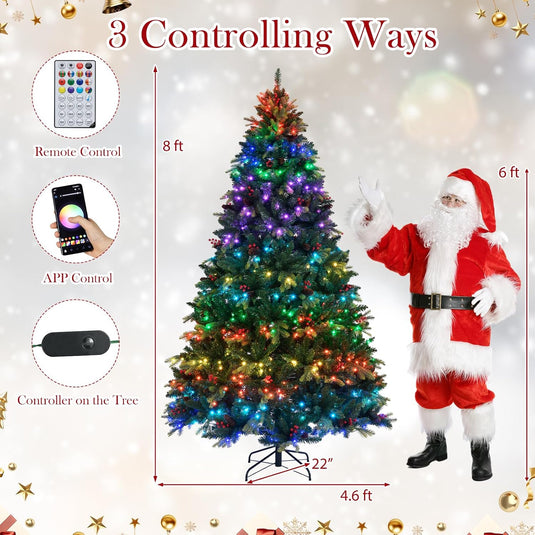 Goplus Smart Pre-Lit Artificial Christmas Tree with Remote Control APP-Controlled Multicolored RGB Lights