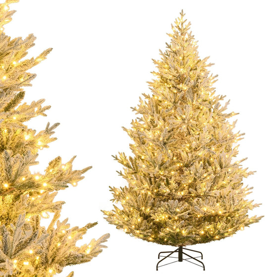 Goplus 6FT / 7FT / 8FT Pre-Lit Snow Flocked Christmas Tree | Holiday Home Office Decoration