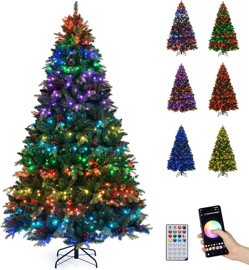 Load image into Gallery viewer, Goplus Smart Pre-Lit Artificial Christmas Tree with Remote Control APP-Controlled Multicolored RGB Lights
