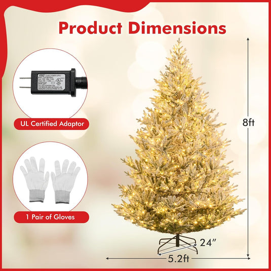 Goplus 6FT / 7FT / 8FT Pre-Lit Snow Flocked Christmas Tree | Holiday Home Office Decoration