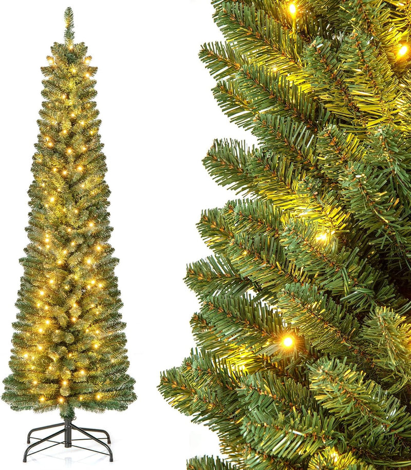 Load image into Gallery viewer, Goplus Pre-Lit Slim Pencil Christmas Tree Slender Holiday Tree for Home Office Decoration
