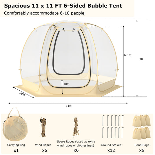 Goplus Pop up Bubble Tent for 6-10 People, 11 x 11 FT Outdoor Instant Tent Dome, Patio Large Oversize Weatherproof Pod