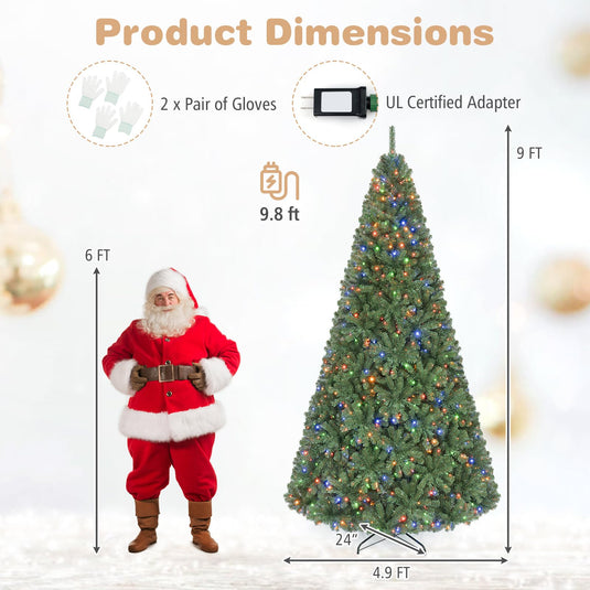 Goplus 9FT Artificial Christmas Tree | Full Xmas Tree w/2944 Branch Tips and 2 Lighting Colors