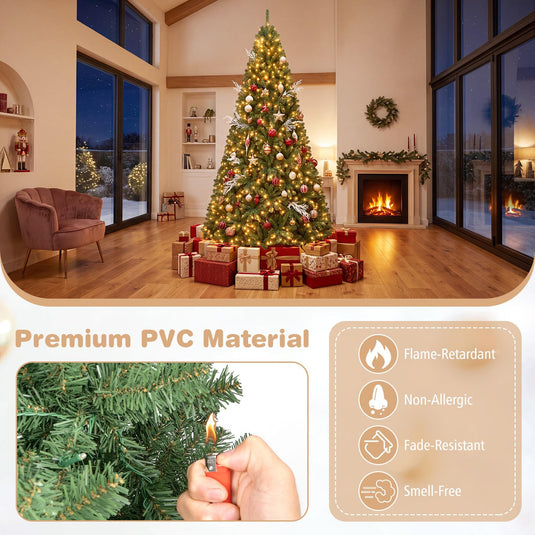 Goplus 9FT Artificial Christmas Tree | Full Xmas Tree w/2944 Branch Tips and 2 Lighting Colors