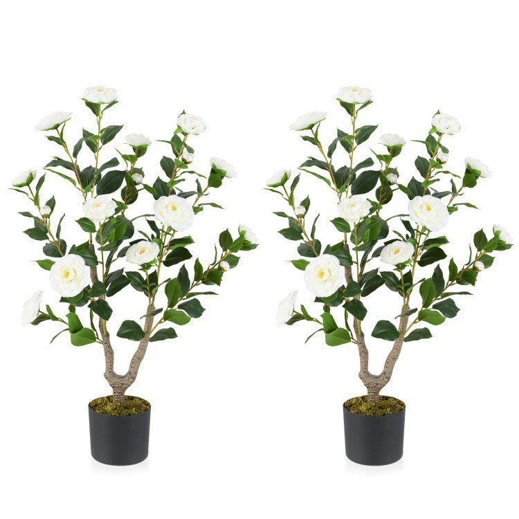 Load image into Gallery viewer, Goplus 36’’ Artificial Camellia Tree Faux Floral Plant Blooming Tree in Nursery Pot
