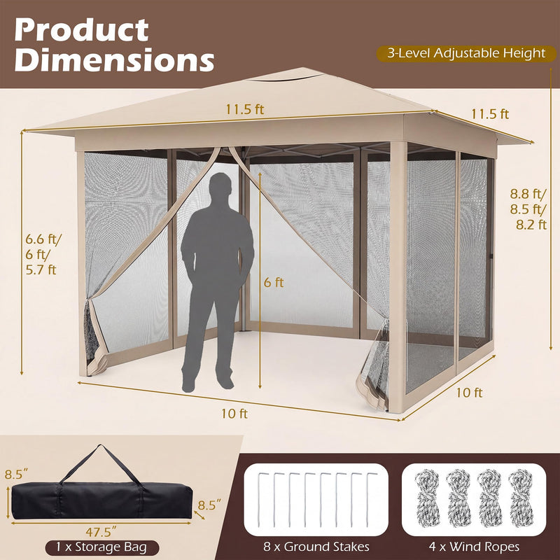 Load image into Gallery viewer, Goplus 11.5 x 11.5 FT Pop-up Gazebo One-Person Easy Setup Canopy Tent with Mesh Screen Netting
