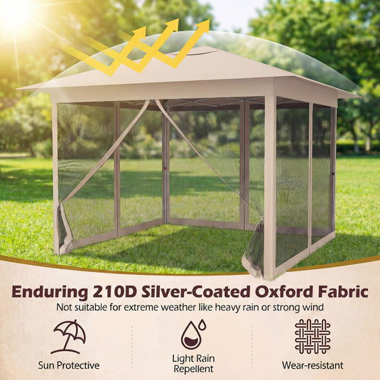 Goplus 11.5 x 11.5 FT Pop-up Gazebo One-Person Easy Setup Canopy Tent with Mesh Screen Netting