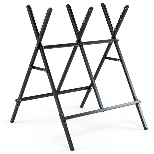 Goplus Adjustable Metal Sawbuck with Anti-Slip Sawteeth and Non-Slip Foot Pads