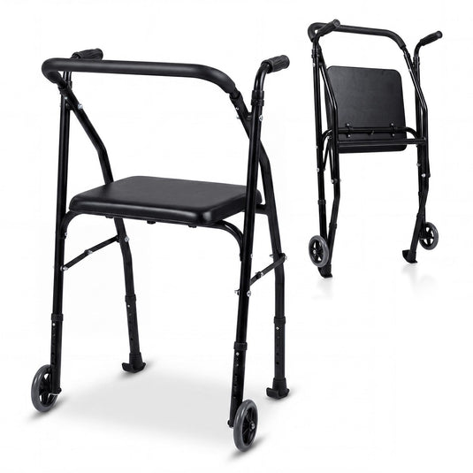 Goplus Folding Walker for Seniors | Lightweight Aluminum Mobility Walker with 2 Wheels