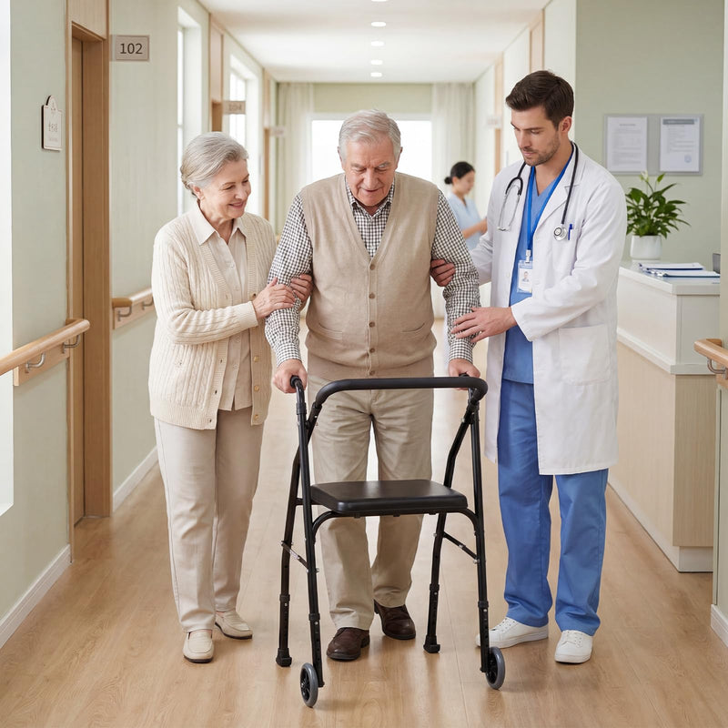 Load image into Gallery viewer, Goplus Folding Walker for Seniors | Lightweight Aluminum Mobility Walker with 2 Wheels
