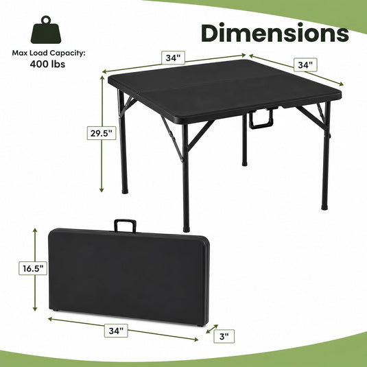Goplus 34” Folding Table | Square Foldable Card Table for Indoor Outdoor Use
