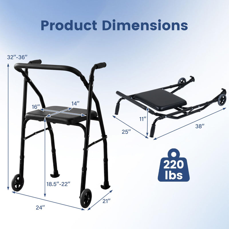 Load image into Gallery viewer, Goplus Folding Walker for Seniors | Lightweight Aluminum Mobility Walker with 2 Wheels
