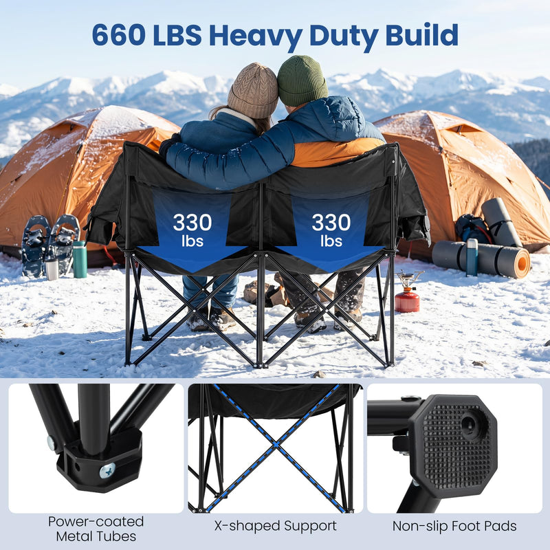 Load image into Gallery viewer, Goplus Heated Double Camping Chair w/4 Heating Zones &amp; 3 Heat Levels
