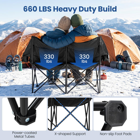 Goplus Heated Double Camping Chair w/4 Heating Zones & 3 Heat Levels