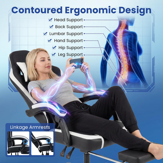 Goplus Ergonomic Computer Chair with Footrest Lumbar Support Linkage Armrests