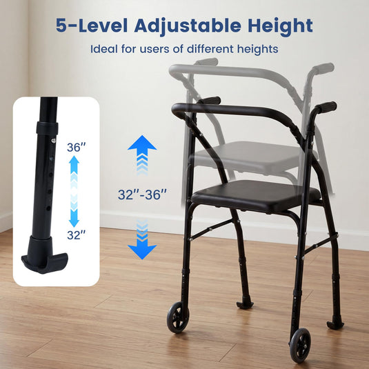 Goplus Folding Walker for Seniors | Lightweight Aluminum Mobility Walker with 2 Wheels